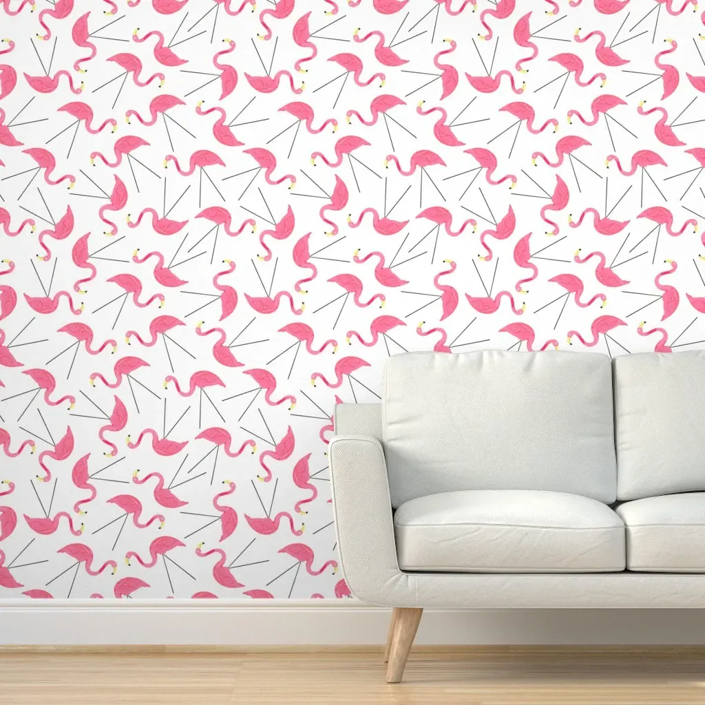 Large Lawn Flamingos Peel and Stick Wallpaper - Pink product