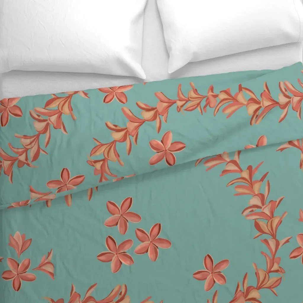 Large Lei Plumeria Curves Duvet Cover - Coral alternate view