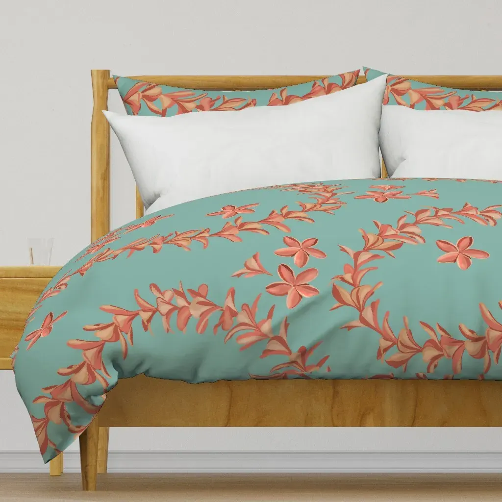Large Lei Plumeria Curves Duvet Cover - Coral product