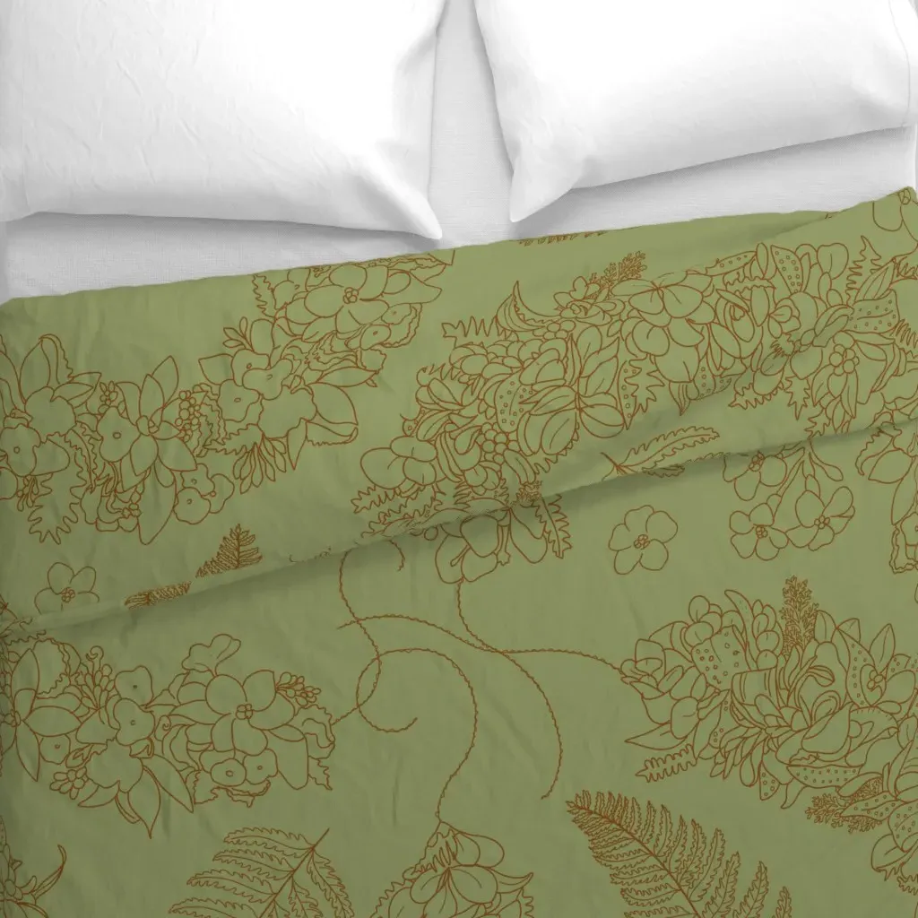 Large Lei Po'O Outline Duvet Cover - Olive Green alternate view
