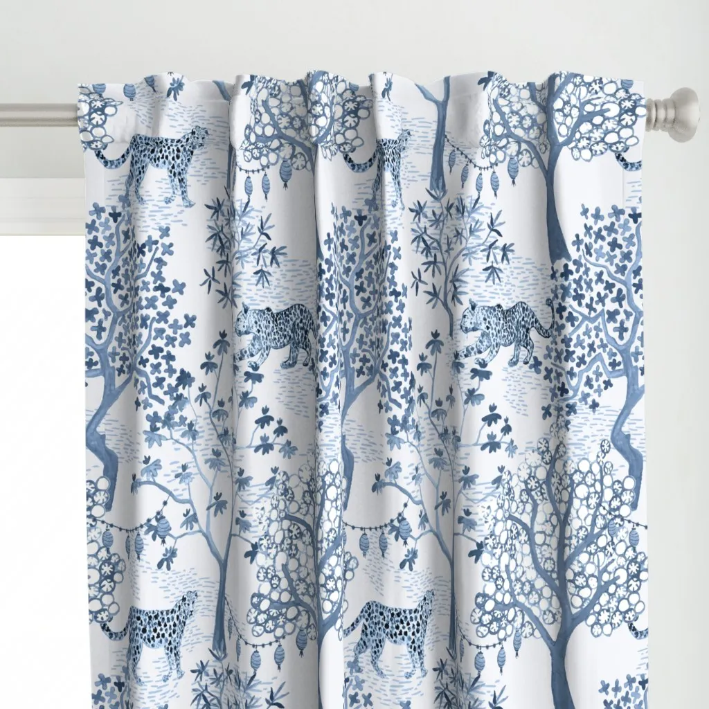 Large Leopard Toile Curtain Panel - Blue alternate view