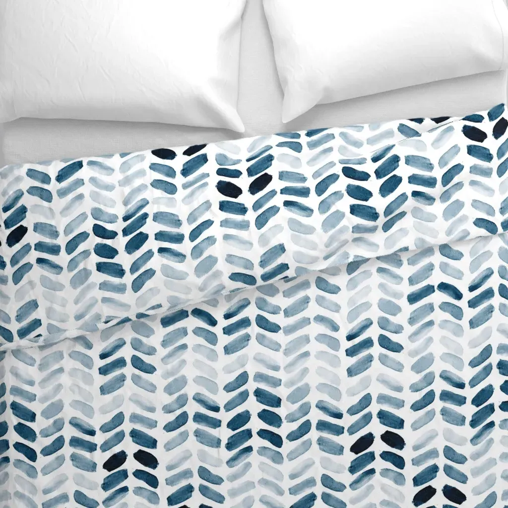 Large Navy Herringbone Duvet Cover - Dark Blue alternate view