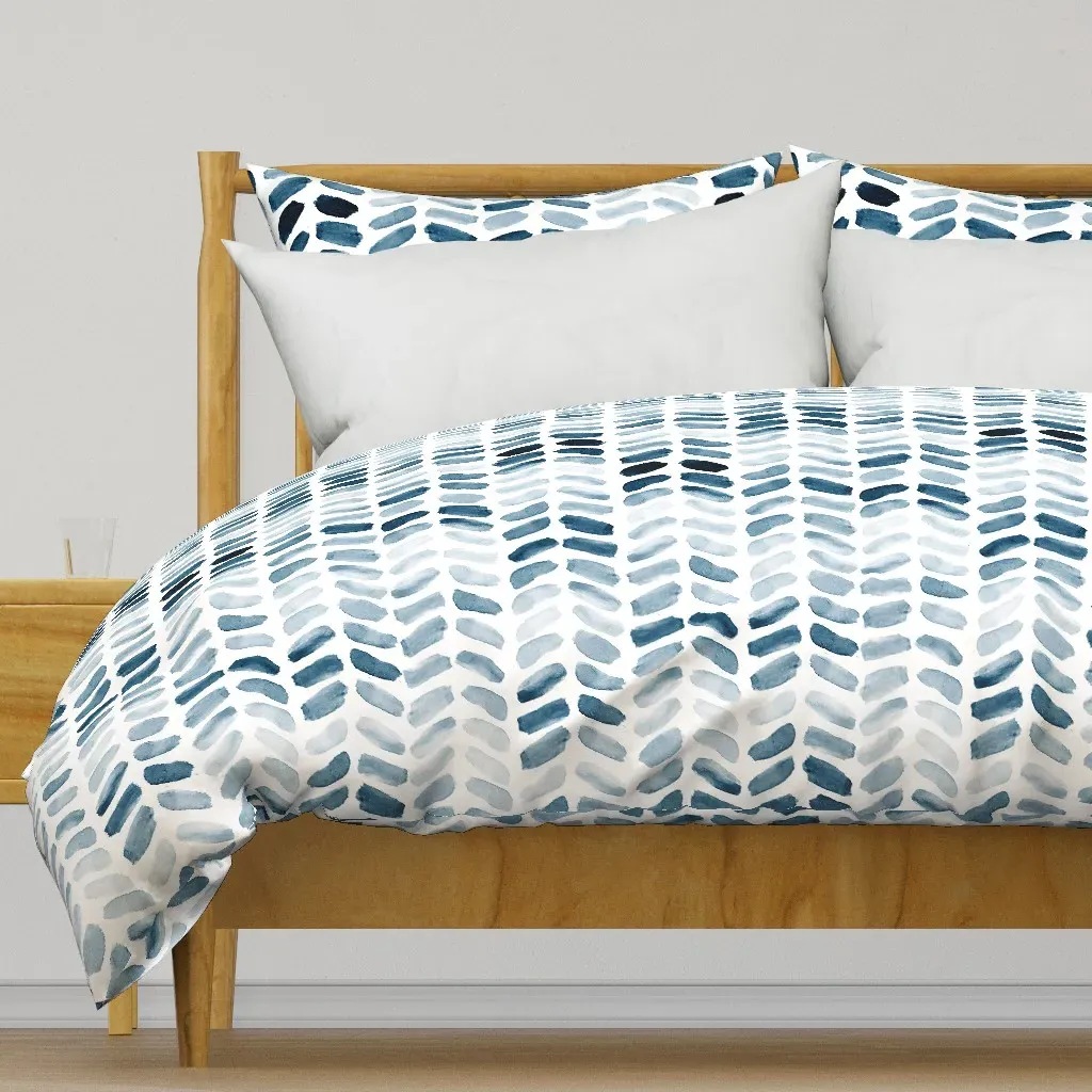 Large Navy Herringbone Duvet Cover - Dark Blue product
