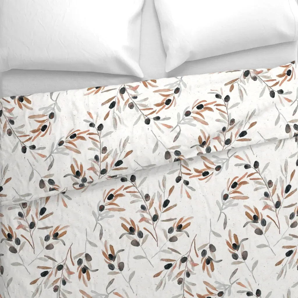 Large Olive Branches Duvet Cover - Dark Grey, Black alternate view