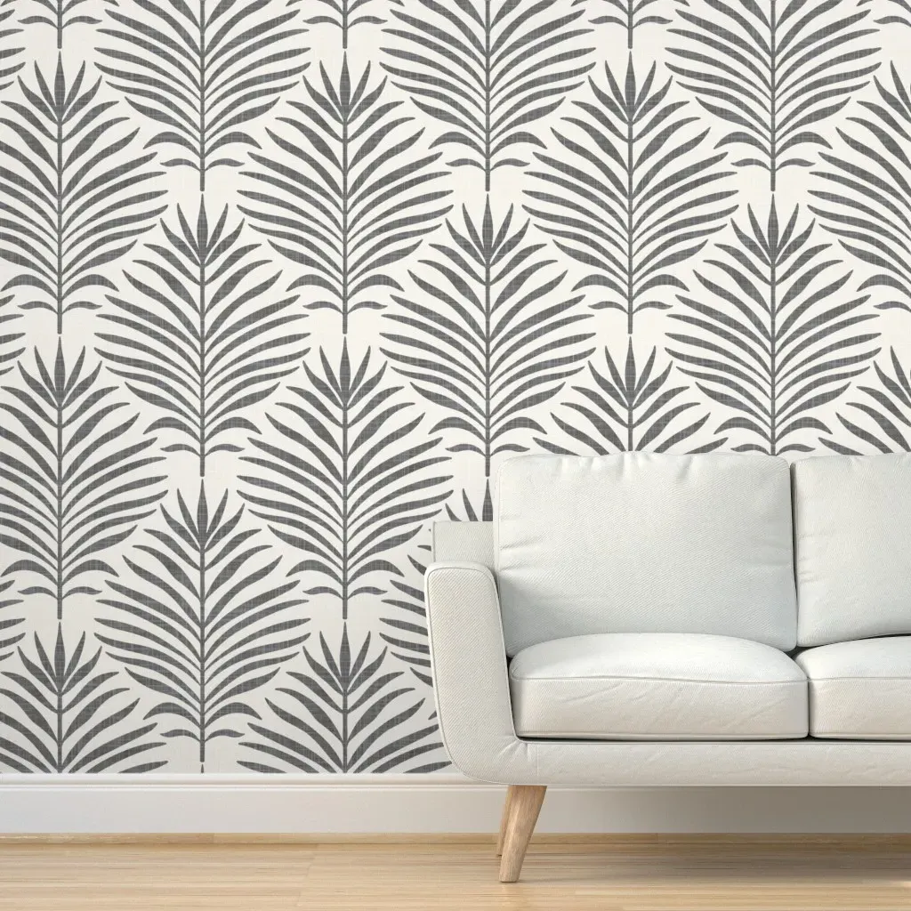 Large Palm Frond Peel and Stick Wallpaper - Charcoal, Black and White product