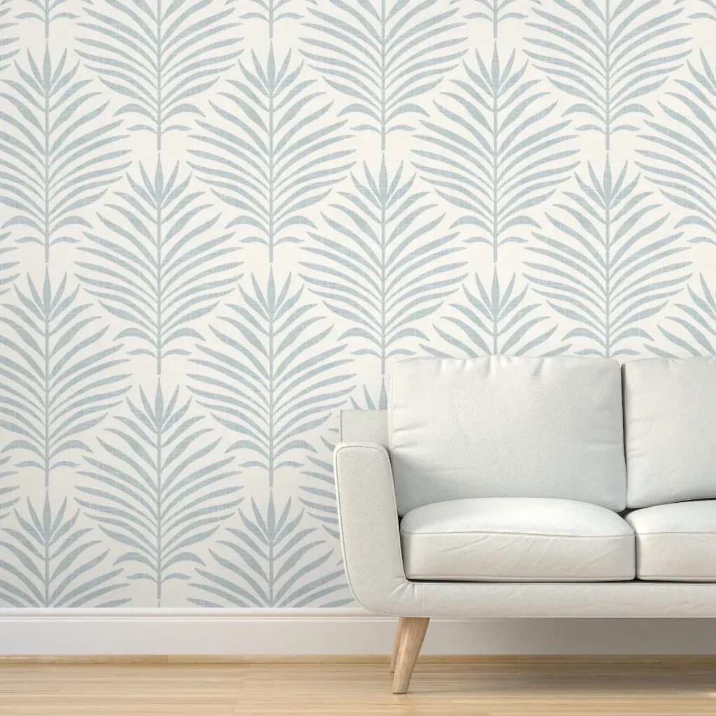 Large Palm Leaves Peel and Stick Wallpaper - Dusty Blue, Linen product
