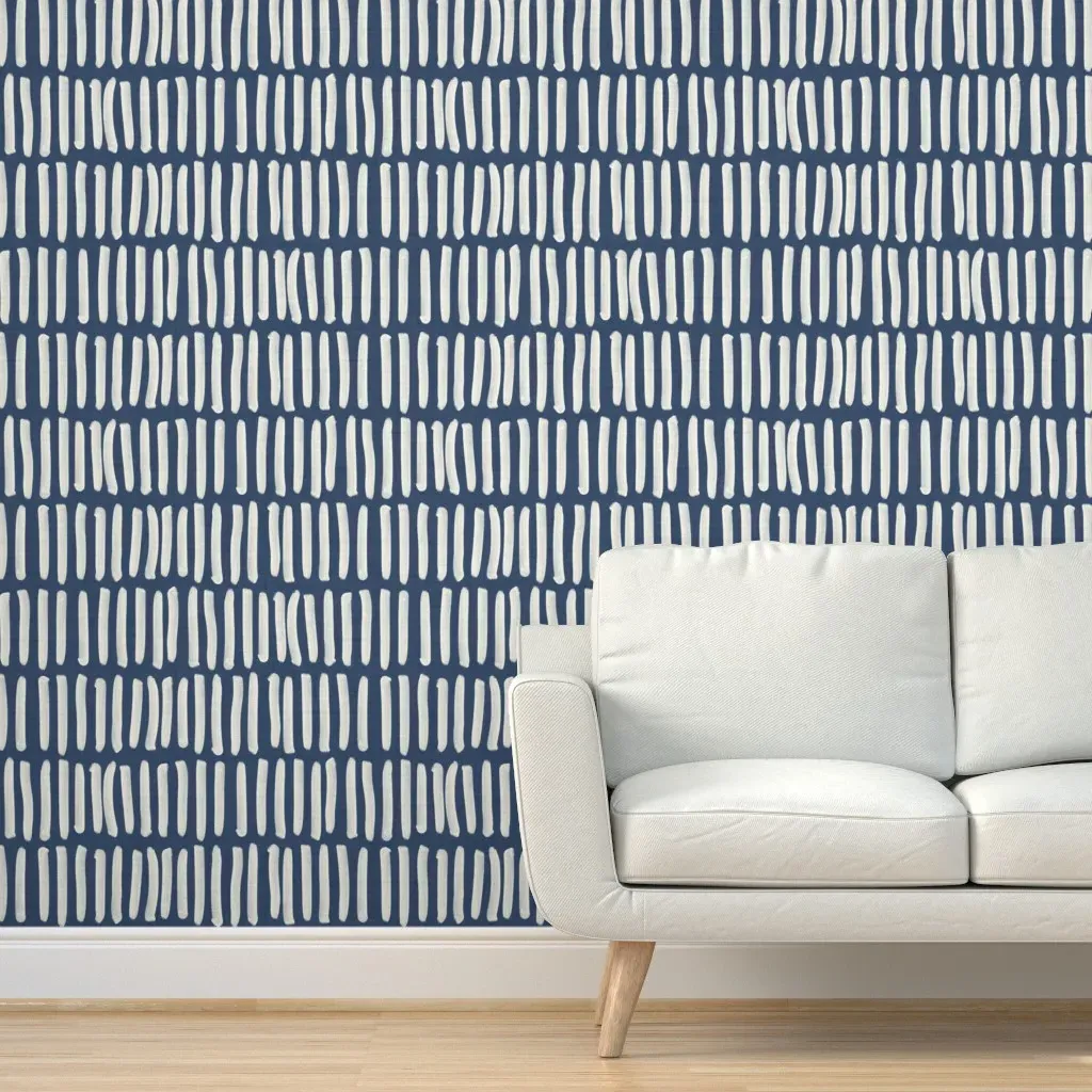 Large Pastel Stripes Peel and Stick Wallpaper - White, Navy Blue product