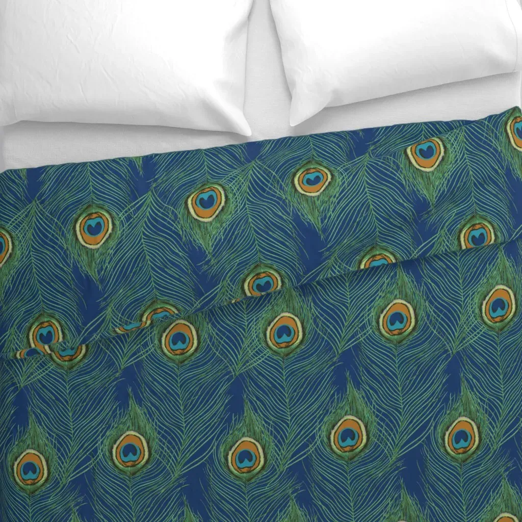 Large Peacock Feathers Duvet Cover - Teal alternate view