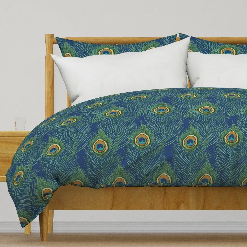 Large Peacock Feathers Duvet Cover - Teal product