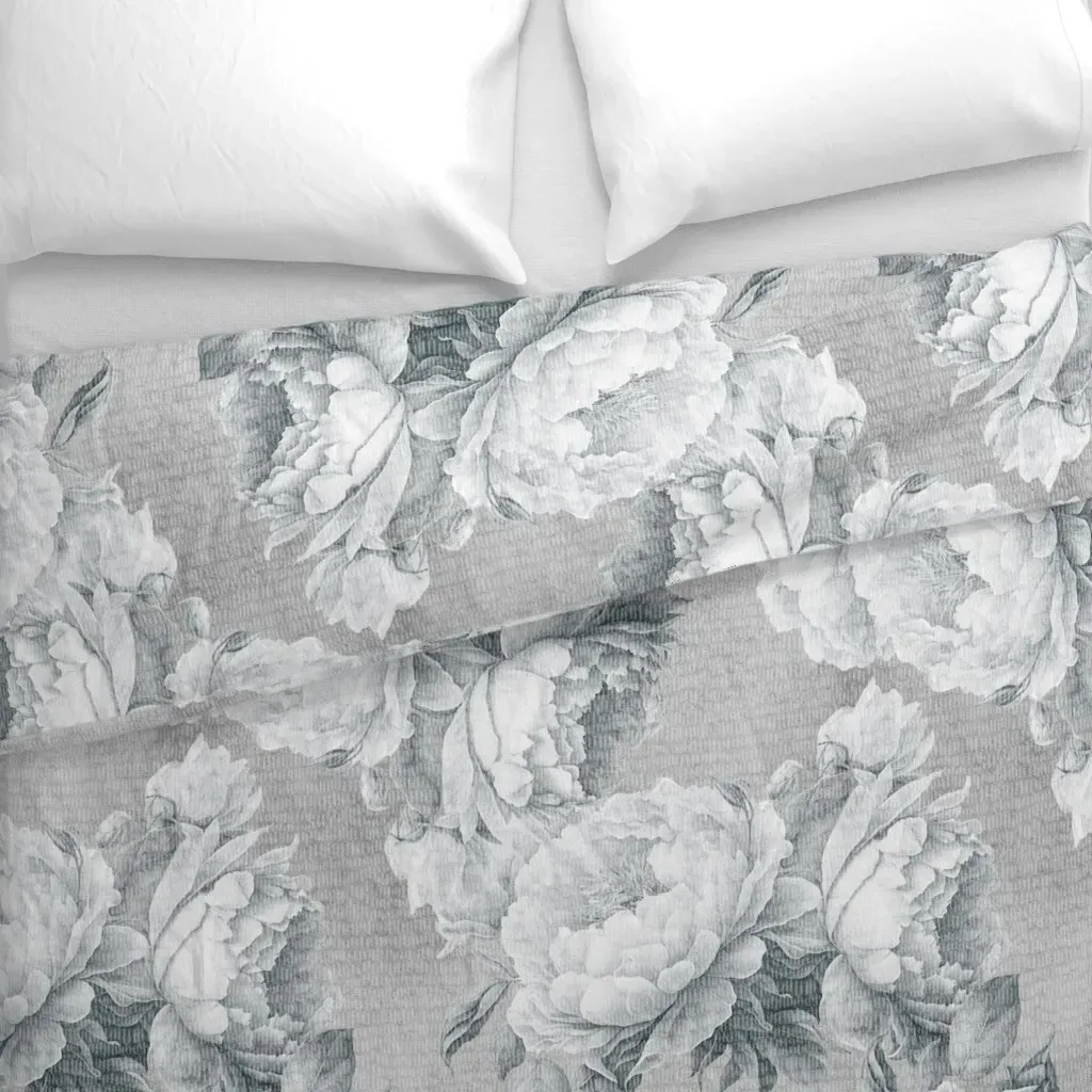 Large Peonies Monochrome Duvet Cover - White alternate view