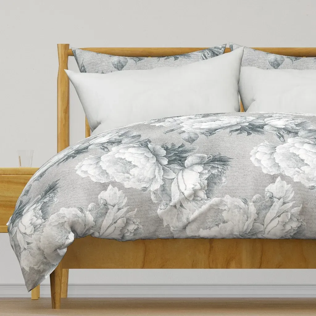 Large Peonies Monochrome Duvet Cover - White product