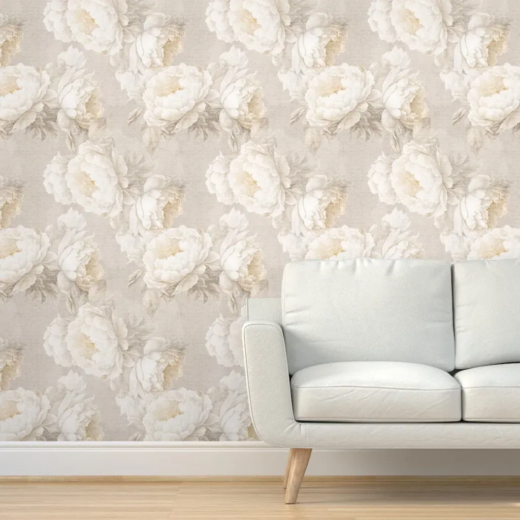 Large Peonies Peel and Stick Wallpaper - Off-White product