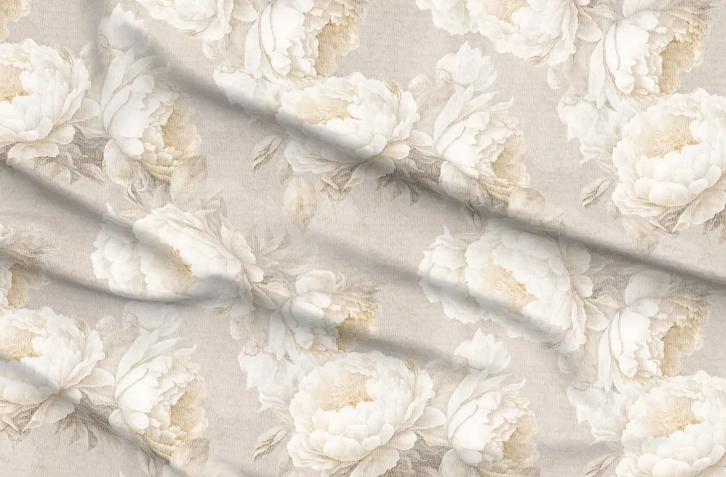 Large Peonies Pique Fabric by the Yard - Beige product