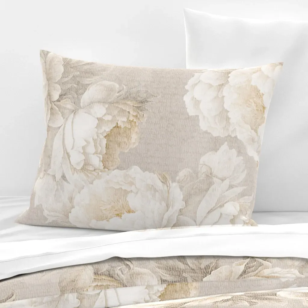 Large Peonies Standard Knife Edge Cushion Cover - Off-White, Cotton Sateen product