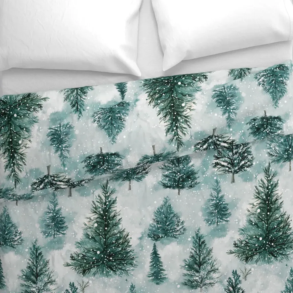 Large Pine Forest Watercolor Duvet Cover - Teal alternate view