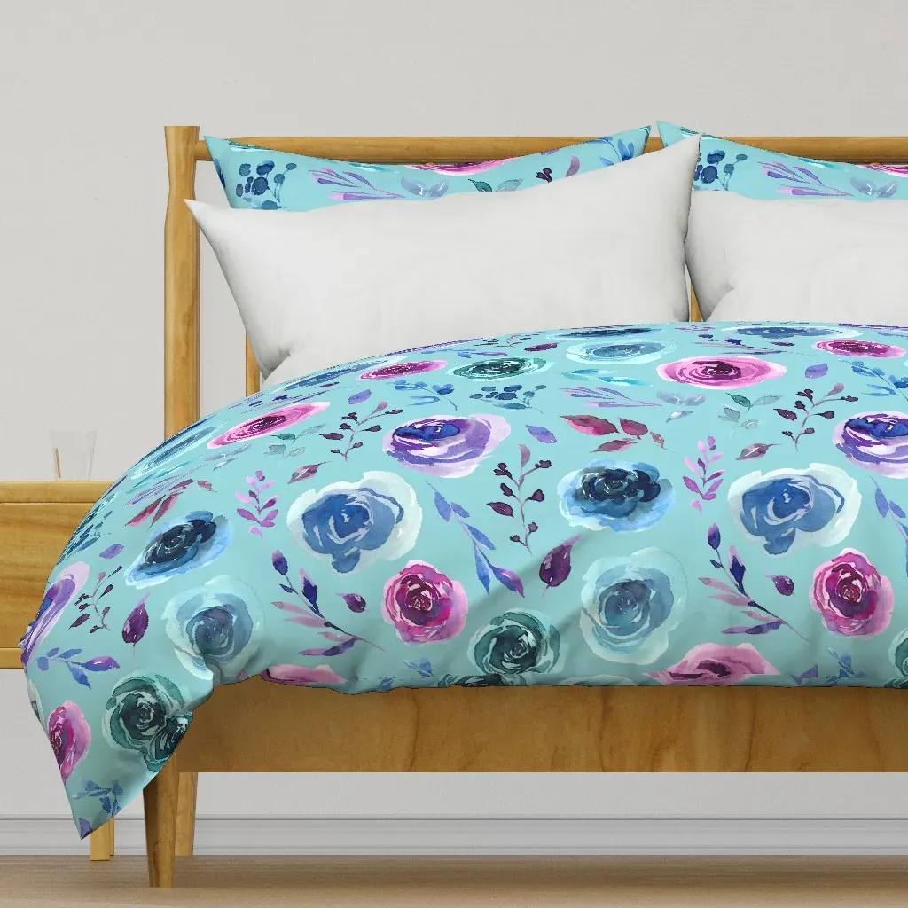 Large Purple and Blue Floral Duvet Cover - Blue product