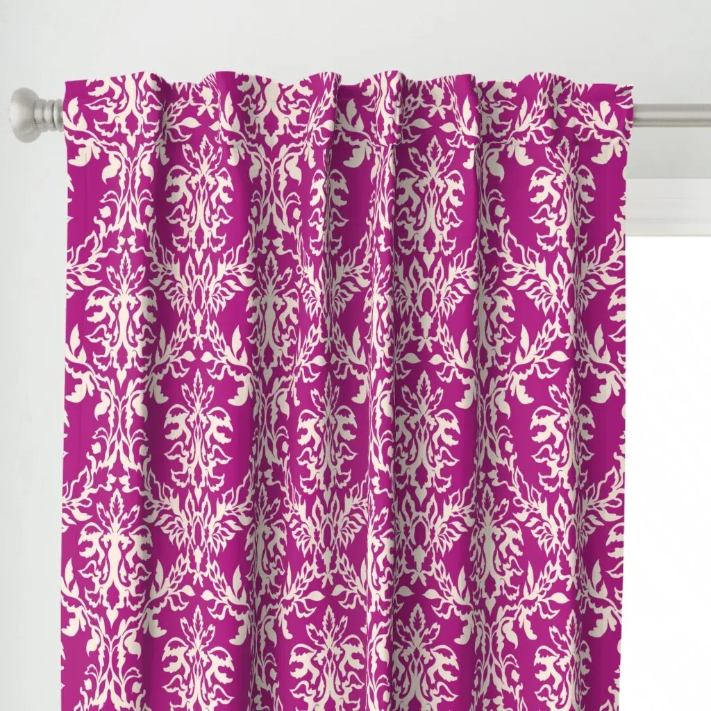 Large Regency Damask Curtain Panel - Magenta alternate view