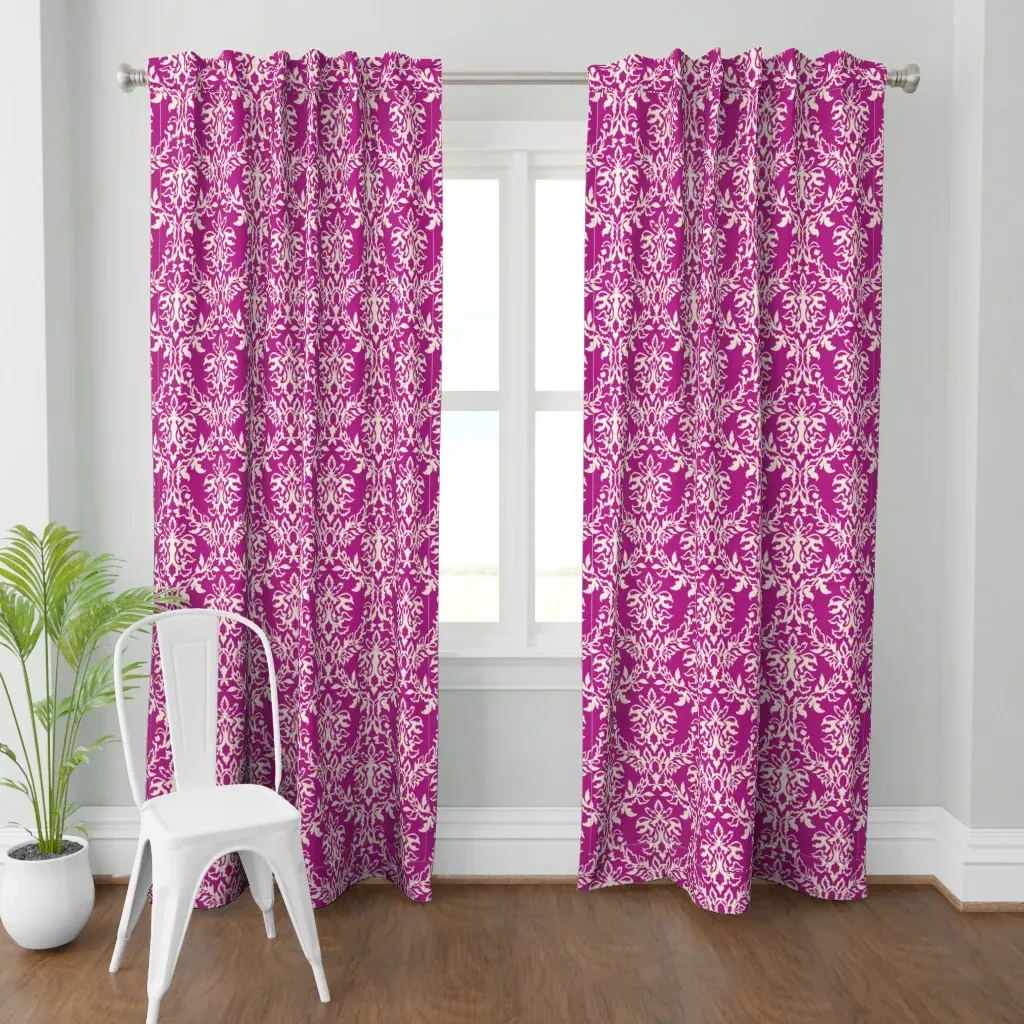 Large Regency Damask Curtain Panel - Magenta product