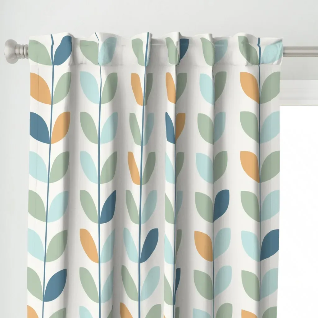 Large Retro Botanical Curtain Panel - Green alternate view
