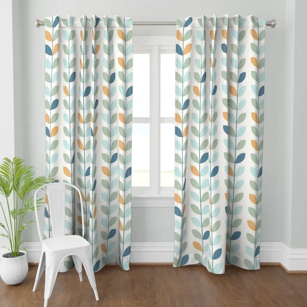 Large Retro Botanical Curtain Panel - Green product