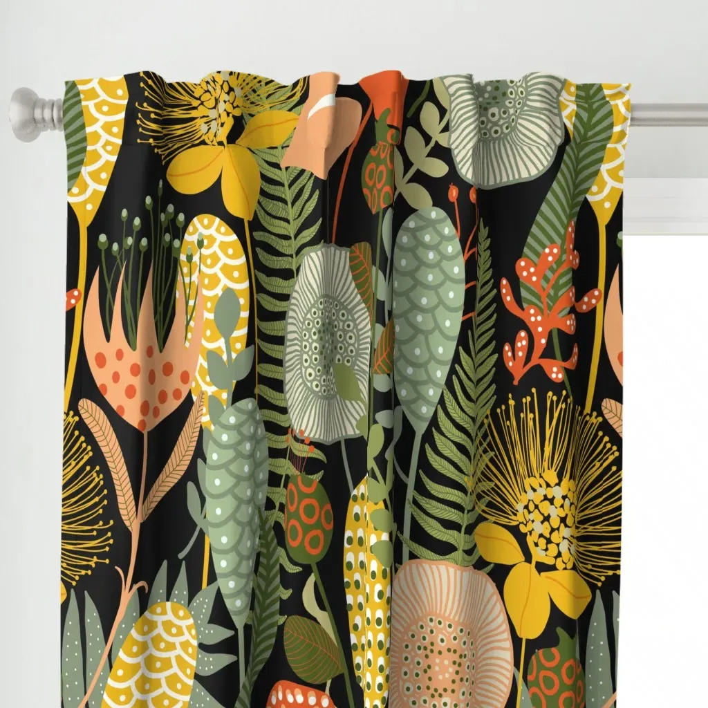 Large Retro Garden Curtain Panel - Yellow-Orange alternate view