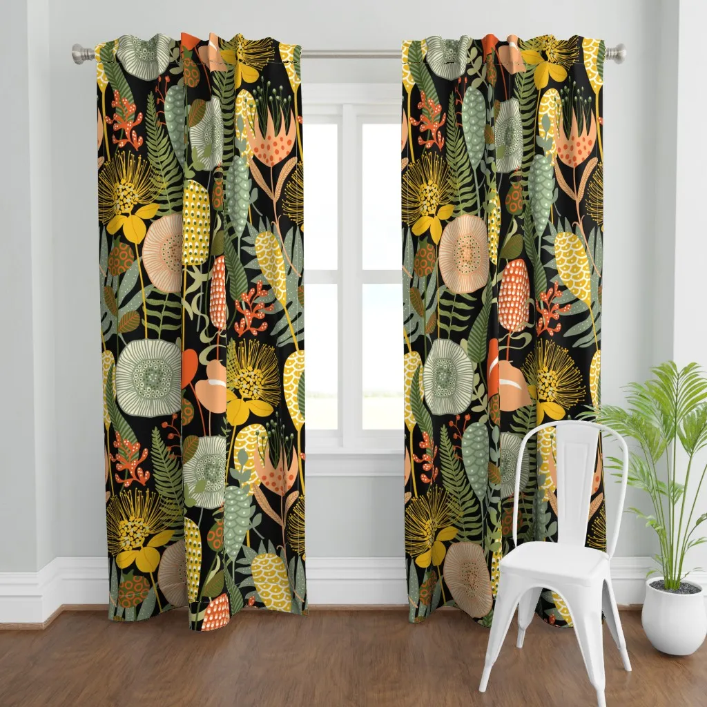 Large Retro Garden Curtain Panel - Yellow-Orange product