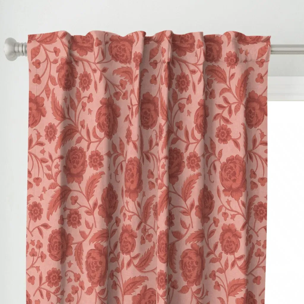 Large Romantic Rococo Curtain Panel - Crimson alternate view