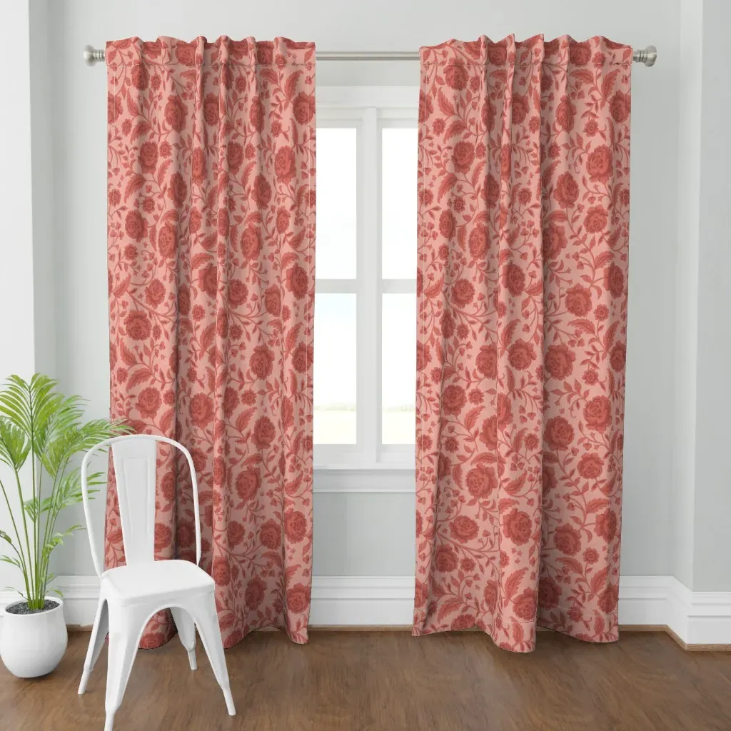 Large Romantic Rococo Curtain Panel - Crimson product