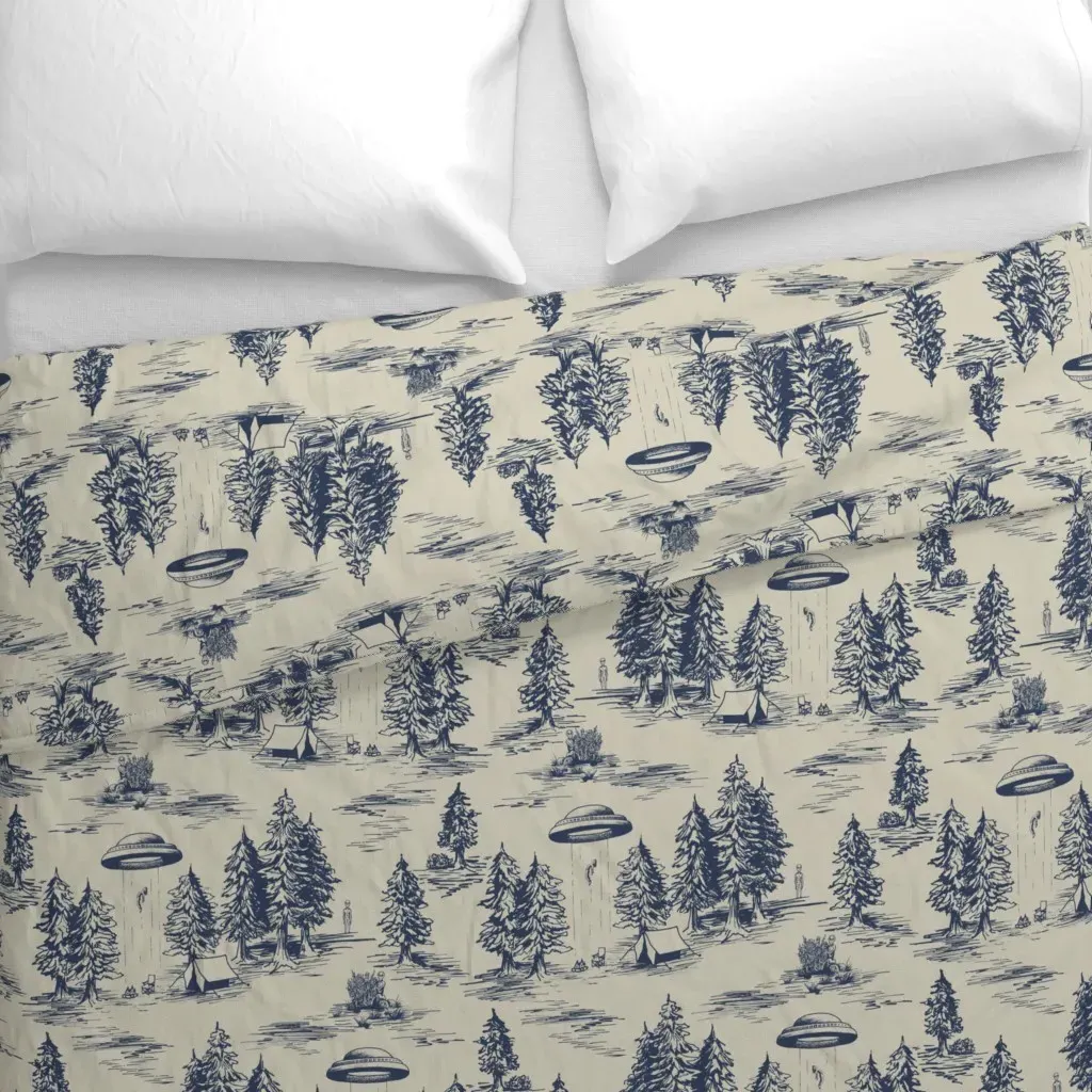 Large-Scale Alien Abduction Duvet Cover - Dark Blue alternate view