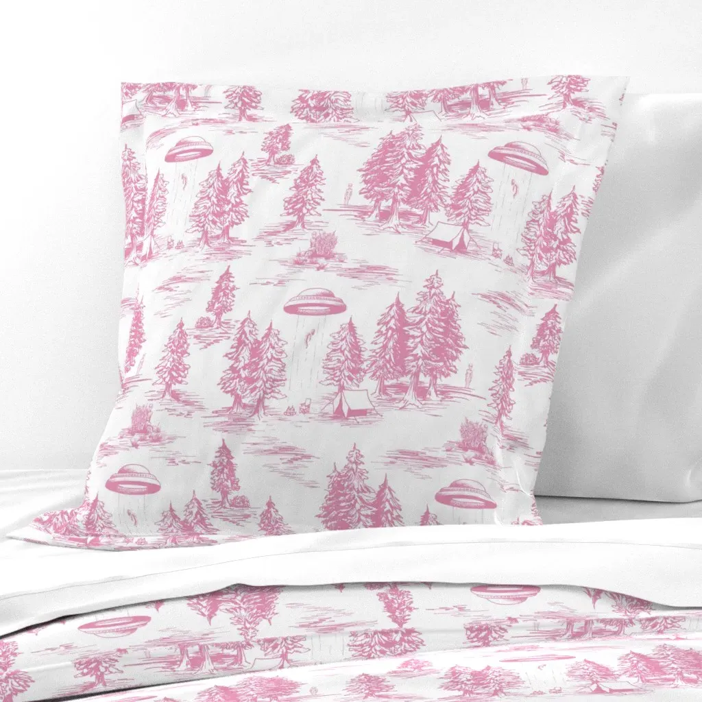 Large-Scale Alien Abduction Toile De Jouy Euro Pillow Sham - Pink product