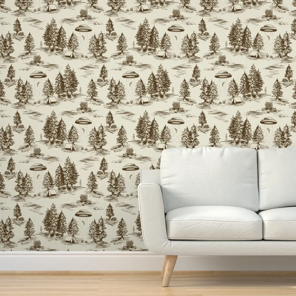 Large-Scale Alien Abduction Toile De Jouy Peel and Stick Wallpaper - Brown product