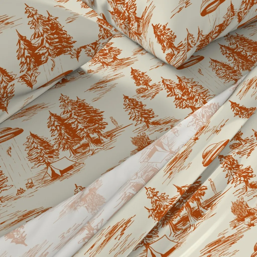 Large-Scale Alien Abduction Toile De Jouy Queen Sheet Set - Burnt Orange alternate view