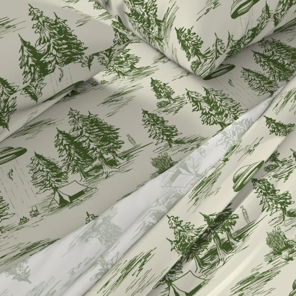 Large-Scale Alien Abduction Toile De Jouy Twin Sheet Set - Green alternate view