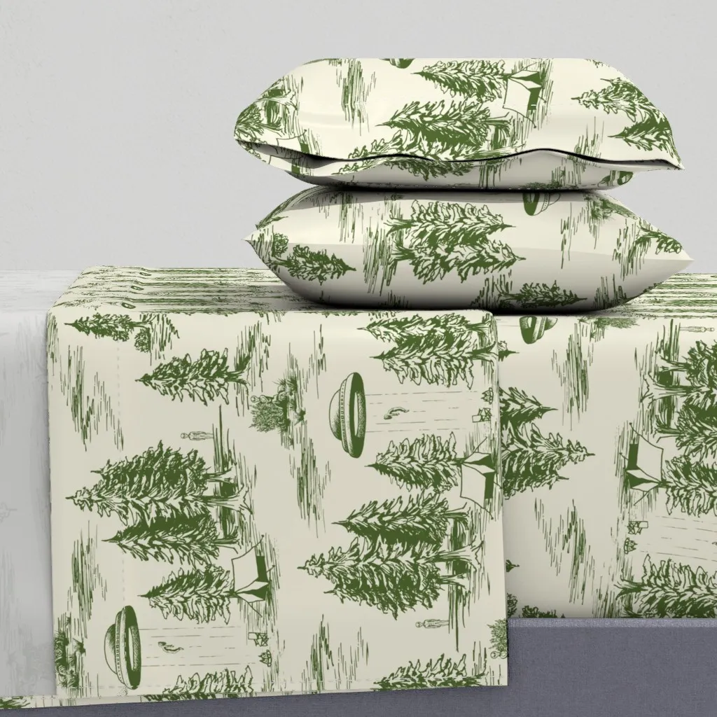 Large-Scale Alien Abduction Toile De Jouy Twin Sheet Set - Green product