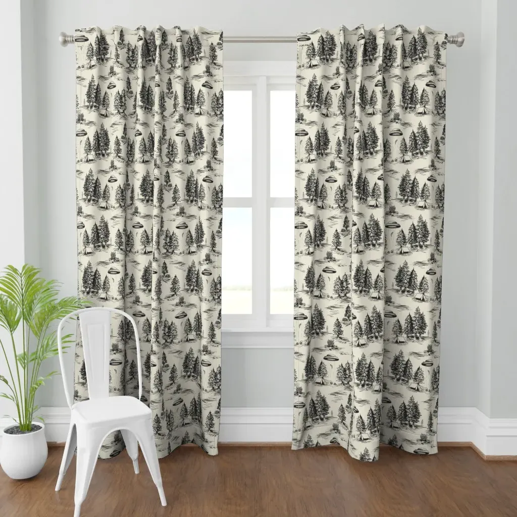 Large-Scale Alien Print Curtain Panel - Black product