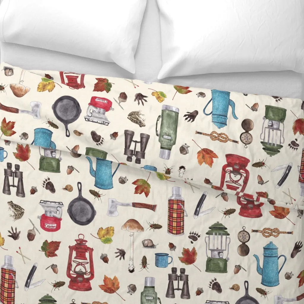 Large Scale Autumn Camping Duvet Cover - Green alternate view