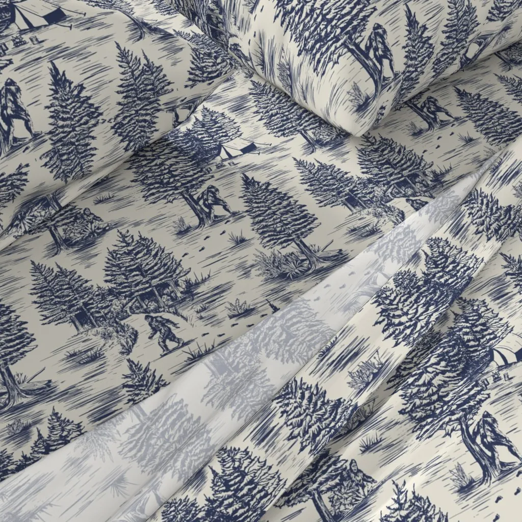 Large-Scale Bigfoot Sasquatch Toile De Jouy Queen Sheet Set - Navy Blue alternate view