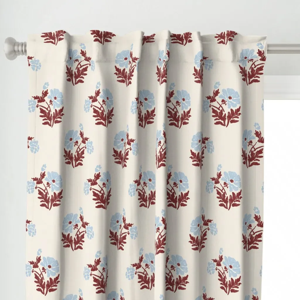 Large Scale Block Stamp Curtain Panel - Blue alternate view