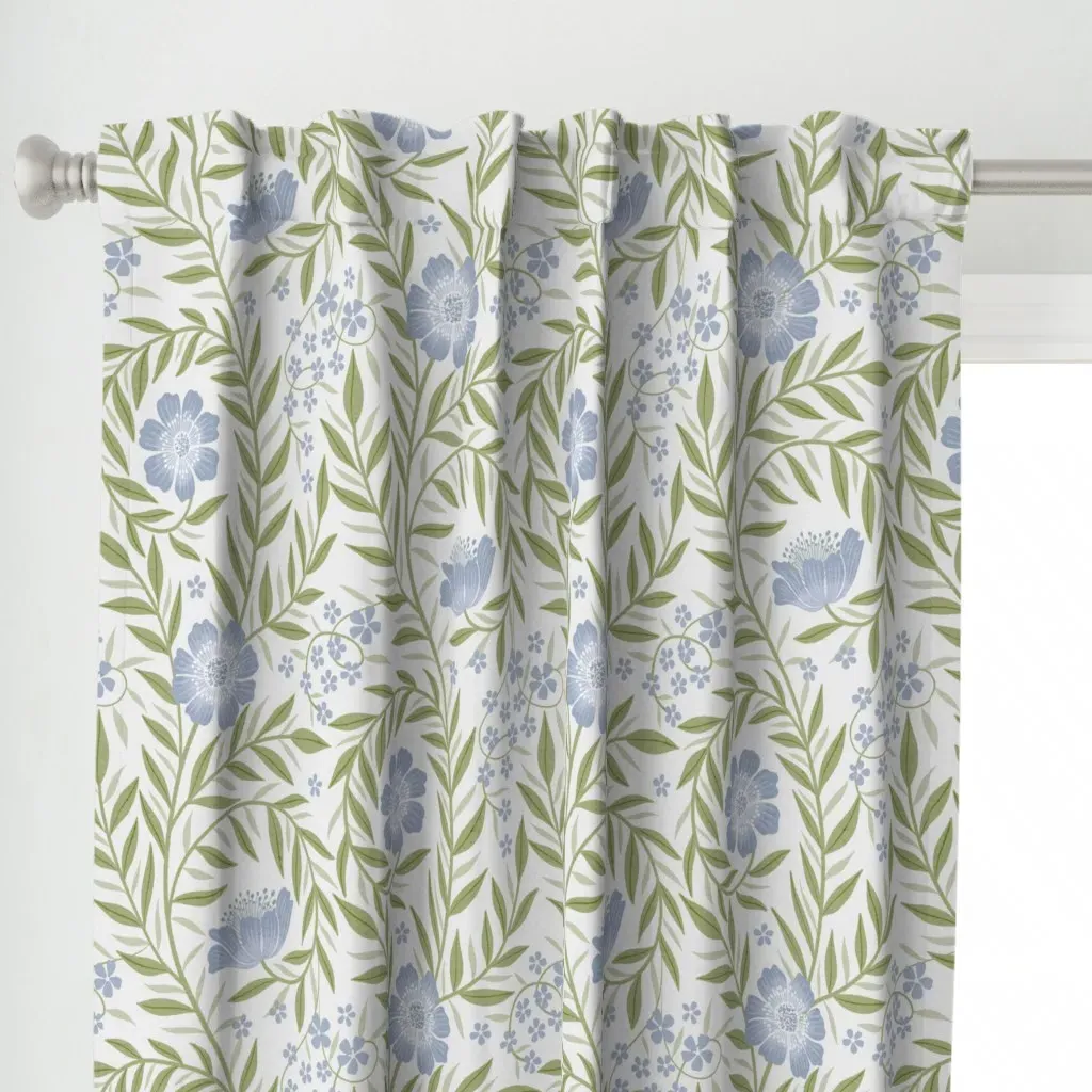 Large Scale Blue Floral Curtain Panel - Dusty Blue alternate view