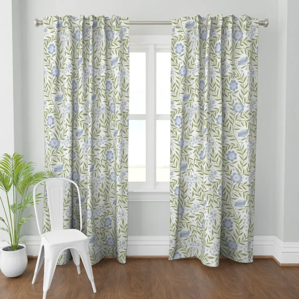 Large Scale Blue Floral Curtain Panel - Dusty Blue product