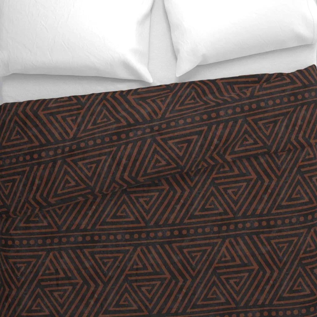 Large Scale Boho Triangles Duvet Cover - Dark Brown alternate view