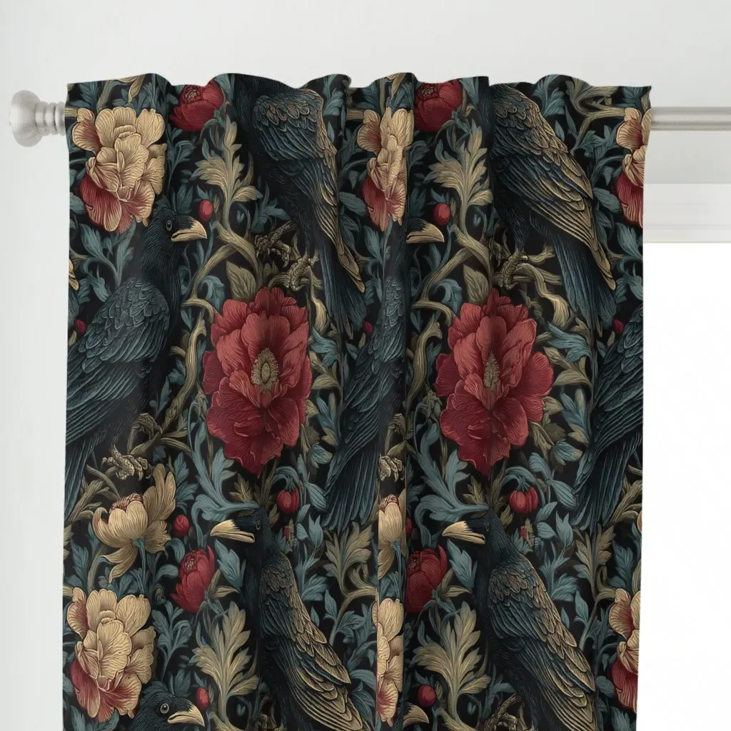 Large Scale Crows Gothic Curtain Panel - Black alternate view