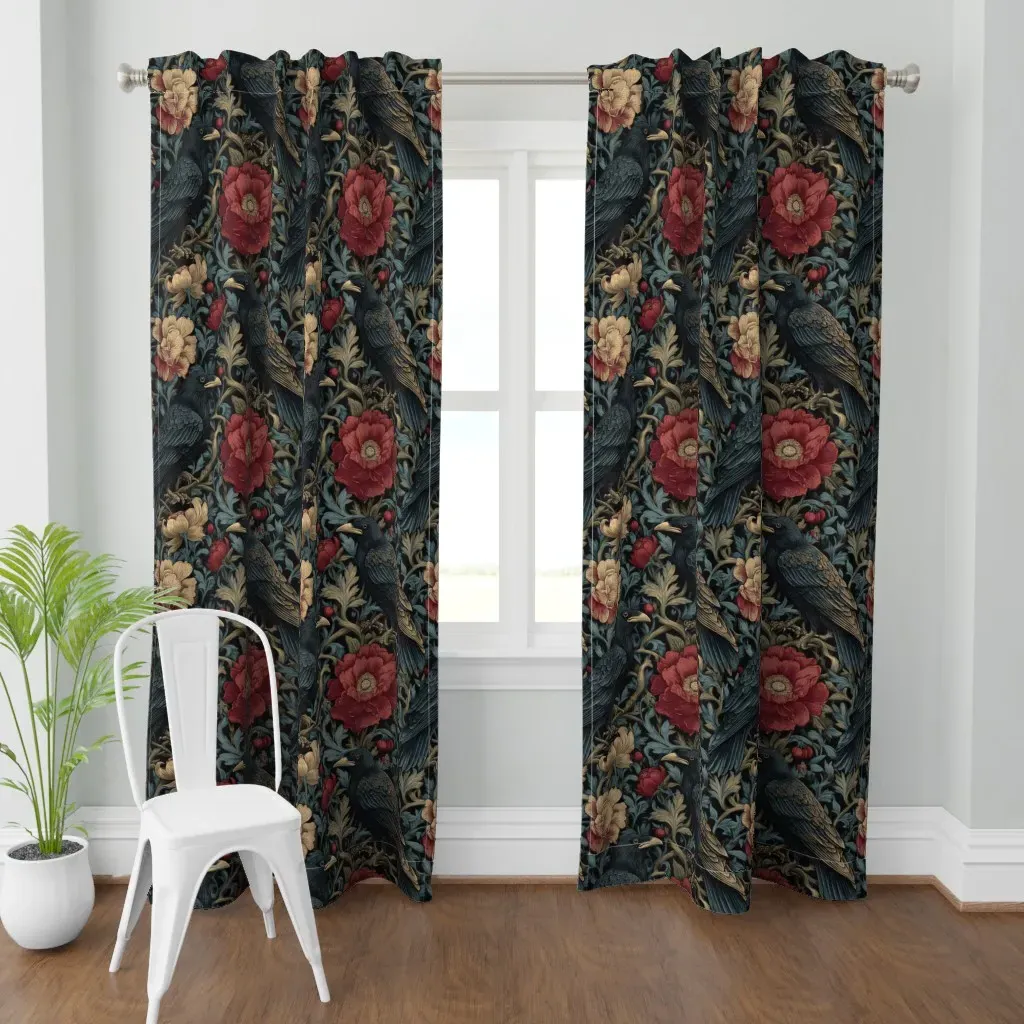 Large Scale Crows Gothic Curtain Panel - Black product