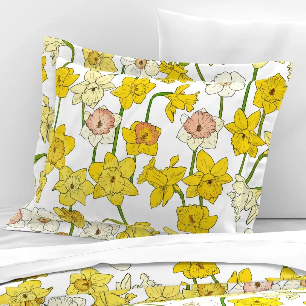 Large Scale Daffodils Standard Flanged Pillowcase - Yellow, Cotton Sateen product
