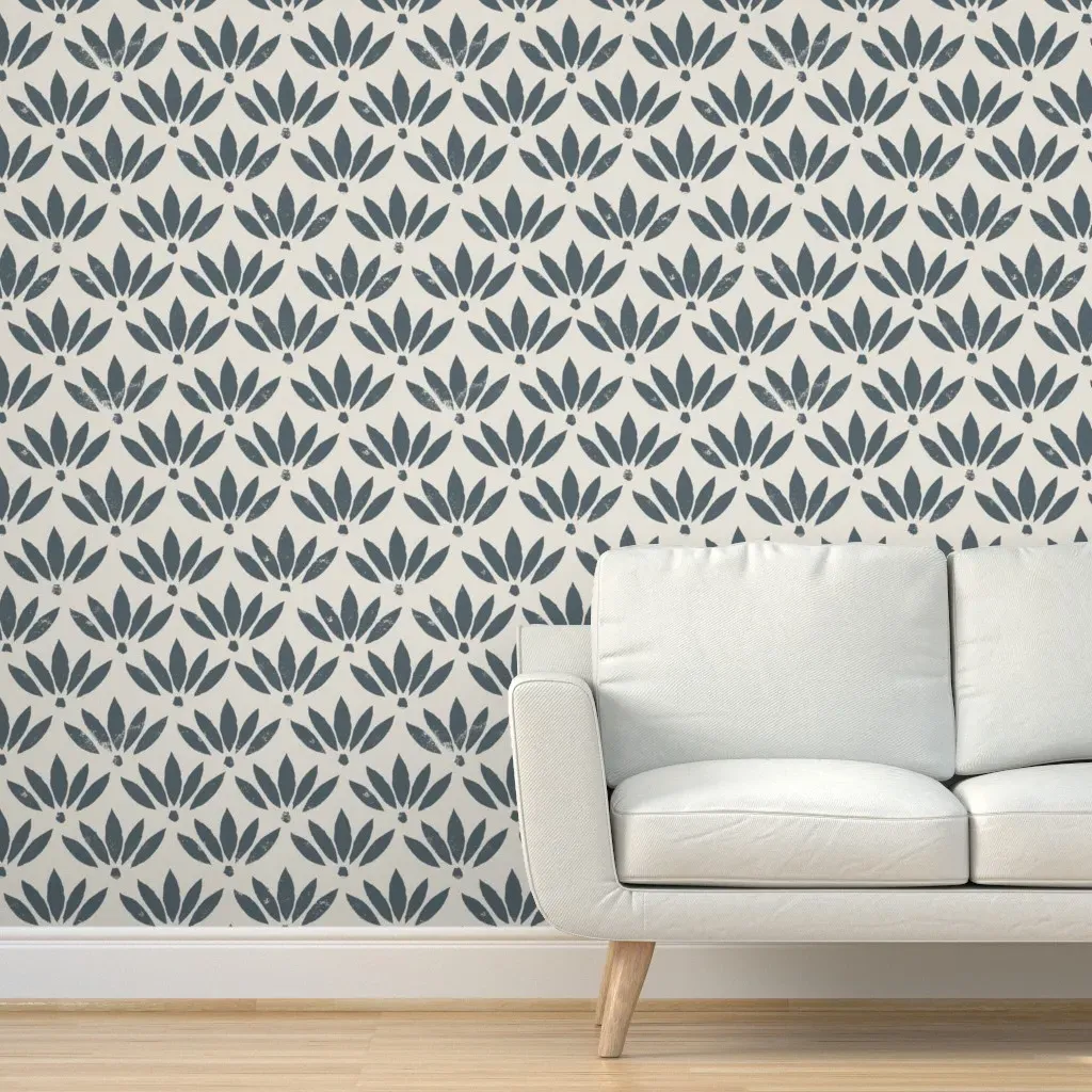 Large Scale Floral Botanical Block Print Peel and Stick Wallpaper - Indigo product
