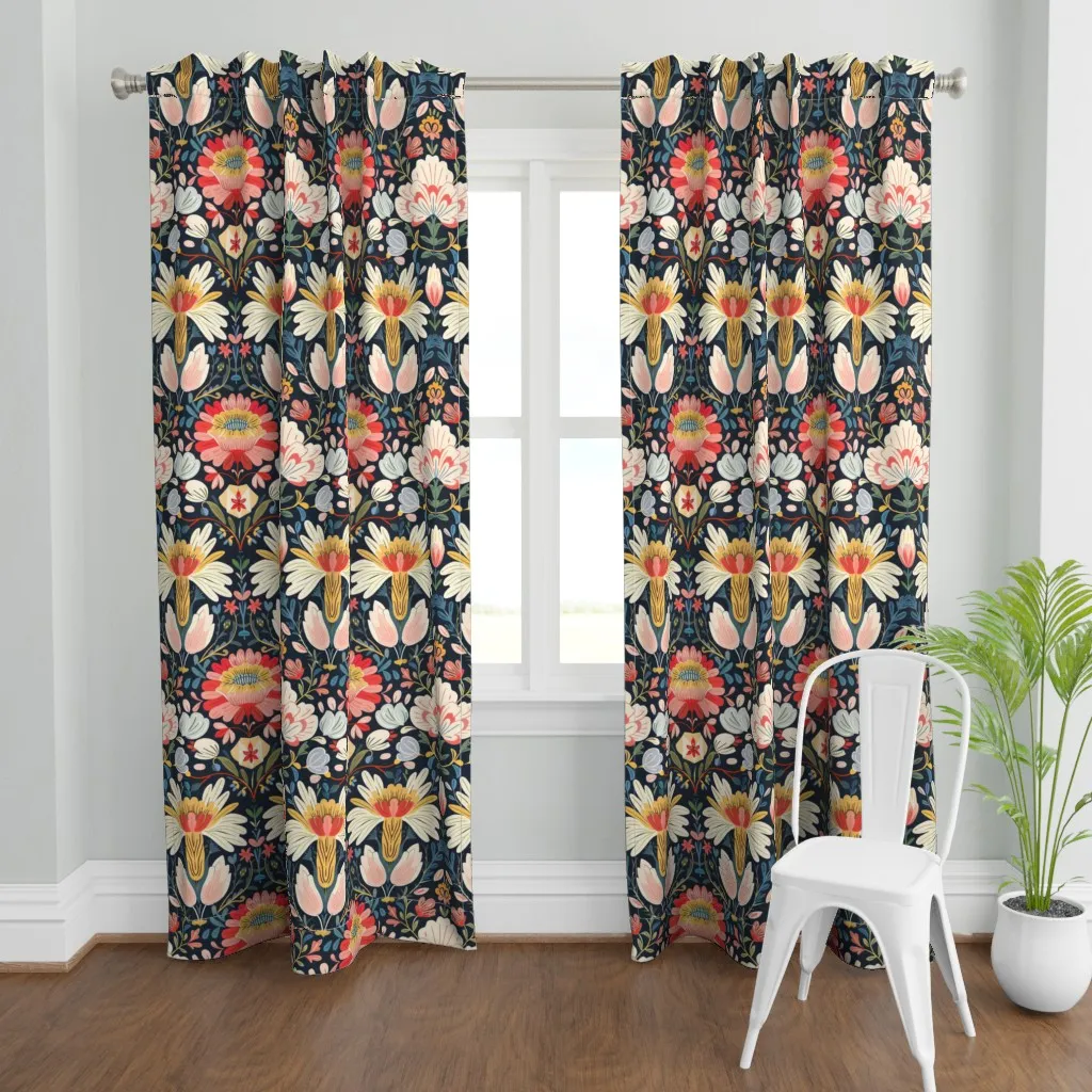 Large Scale Folk Floral Curtain Panel - Red product