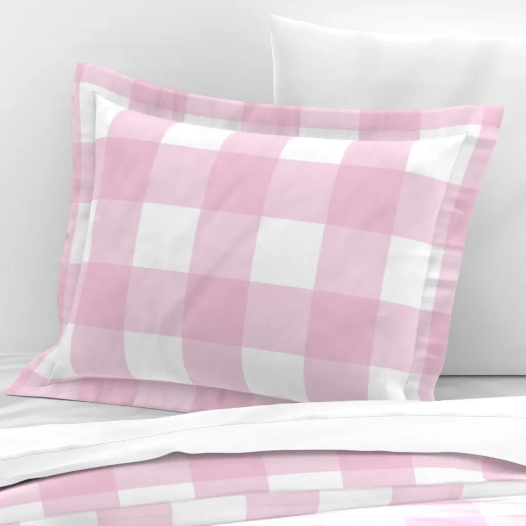 Large Scale Gingham Standard Flanged Cushion Cover - Pink, Cotton Sateen product