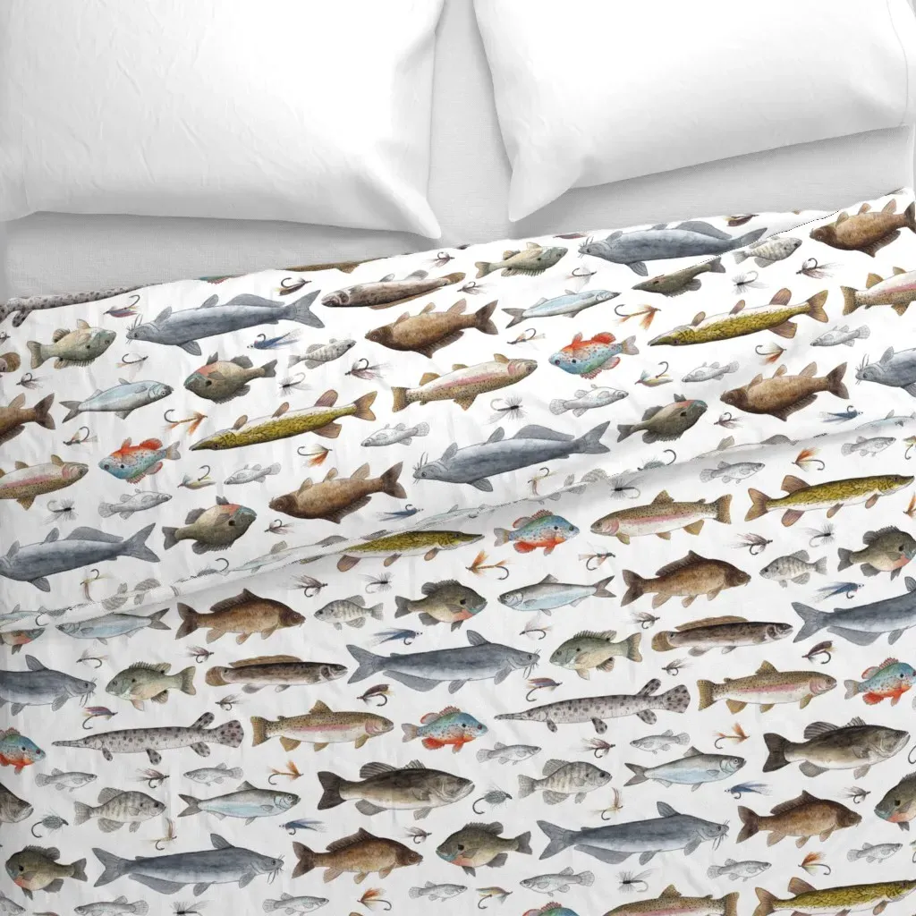 Large Scale Hand Painted Duvet Cover - White alternate view