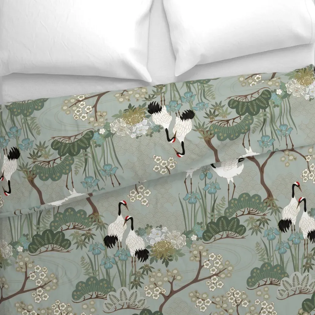 Large Scale Japanese Garden Duvet Cover - White alternate view