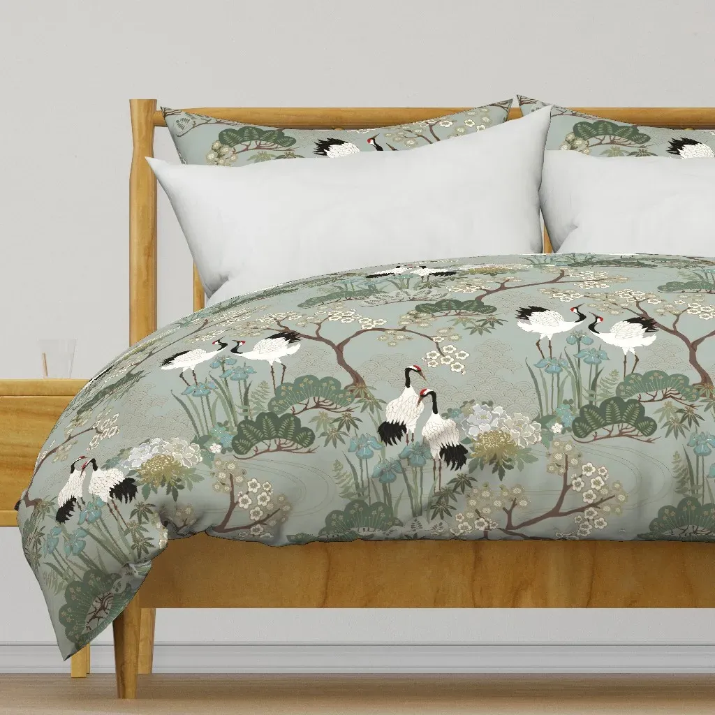 Large Scale Japanese Garden Duvet Cover - White product